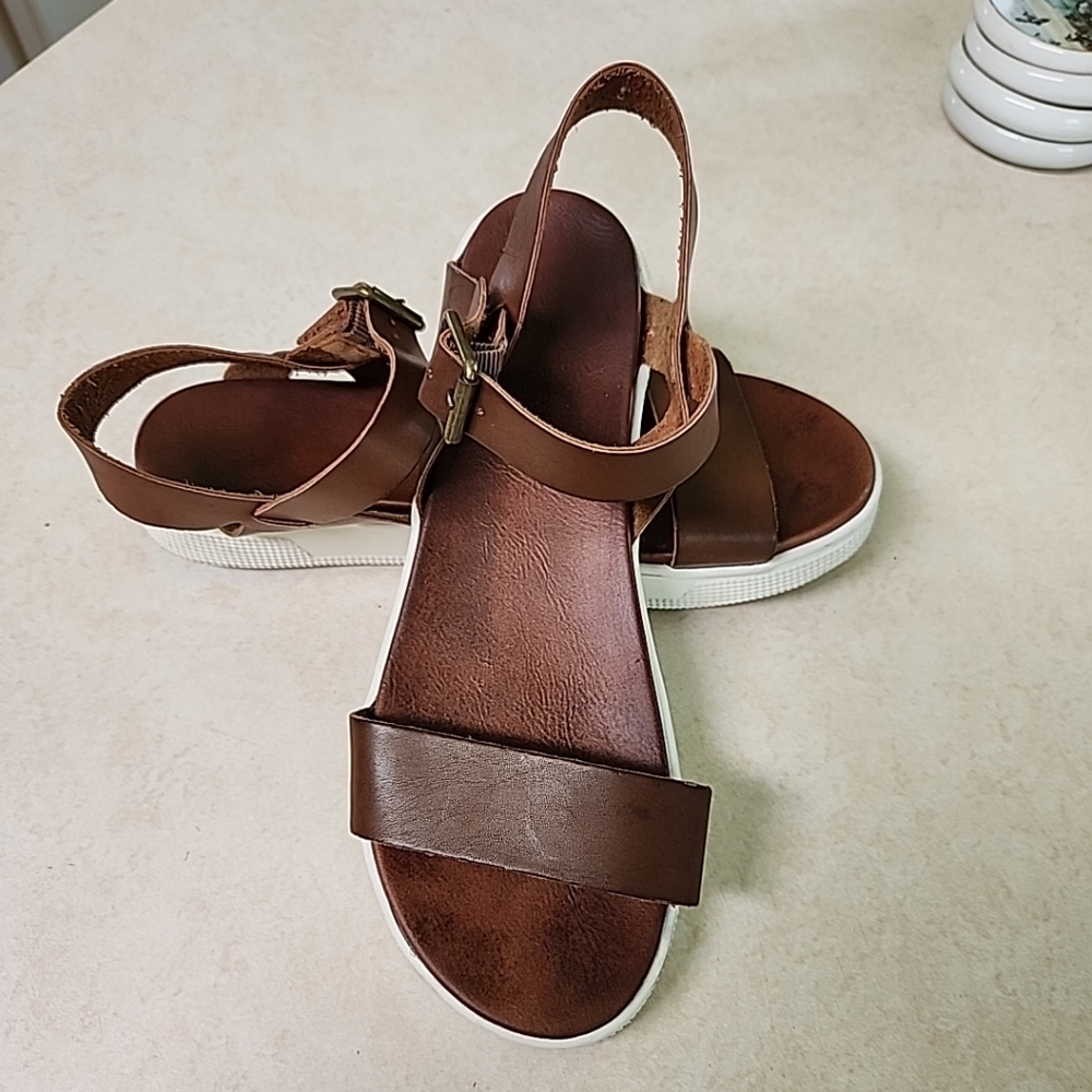 Altar'd State Womens Brown Leather Platform Ankle Strap Sandals Size 10